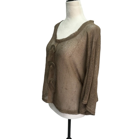 Noelle Beige One Size Loose Knit Big Button Sweater Top - Picture 5 of 9